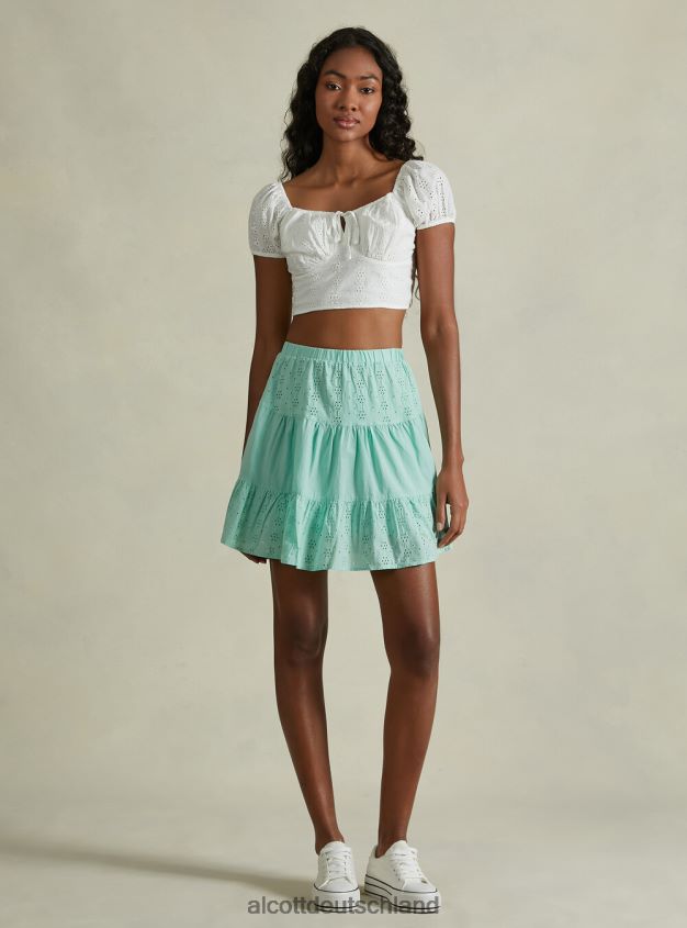 Kleidung de Alcott Frauen Kurze Bluse aus Sangallo-Spitze wh2 weiß 88J68R173