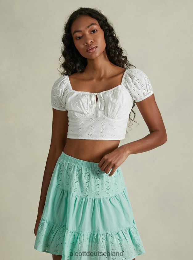 Kleidung de Alcott Frauen Kurze Bluse aus Sangallo-Spitze wh2 weiß 88J68R173