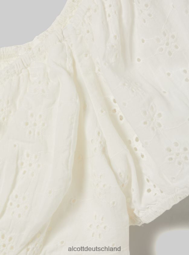 Kleidung de Alcott Frauen Kurze Bluse aus Sangallo-Spitze wh2 weiß 88J68R173
