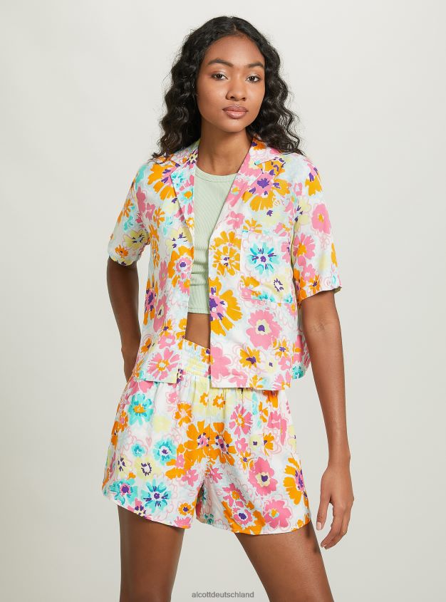 Kleidung de Alcott Frauen Kurzes Hemd mit Aufdruck bk1 schwarz 88J68R1