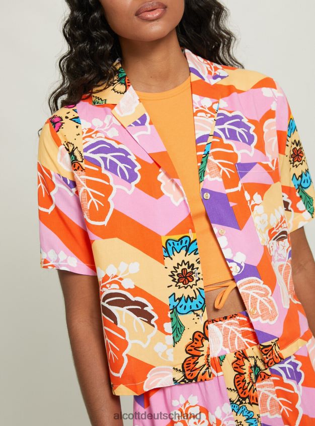 Kleidung de Alcott Frauen Kurzes Hemd mit Aufdruck bk1 schwarz 88J68R13