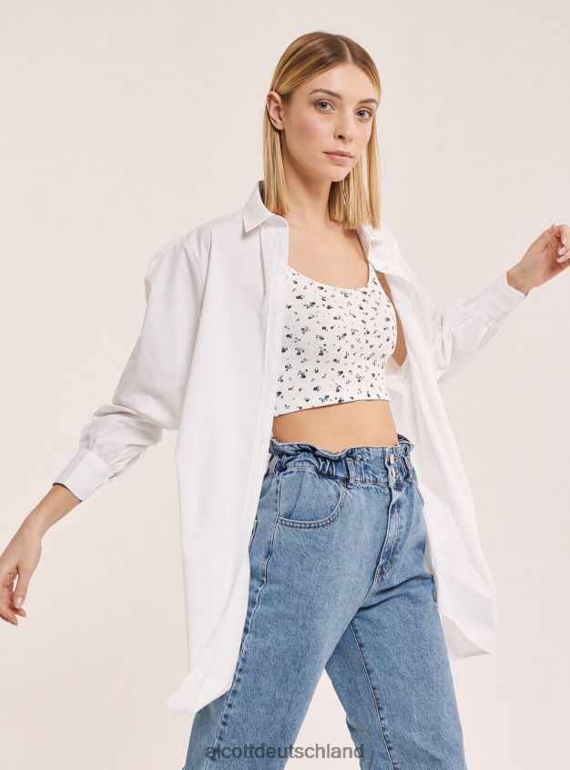 Kleidung de Alcott Frauen Langes Hemd aus Popeline-Stoff Weiß 88J68R178