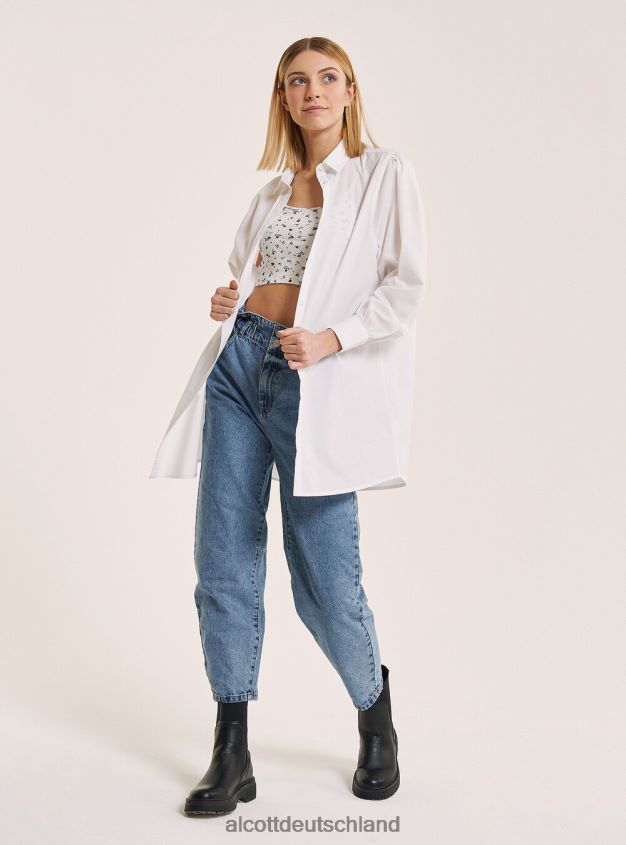 Kleidung de Alcott Frauen Langes Hemd aus Popeline-Stoff Weiß 88J68R178