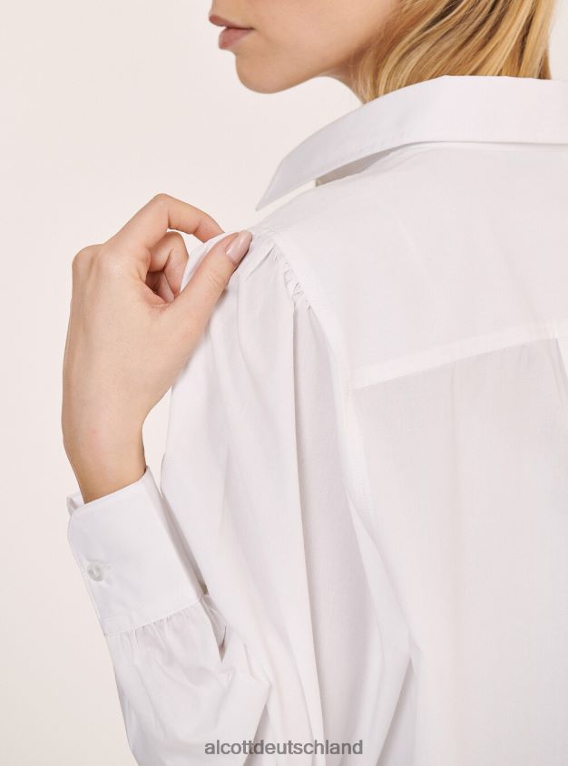 Kleidung de Alcott Frauen Langes Hemd aus Popeline-Stoff Weiß 88J68R178