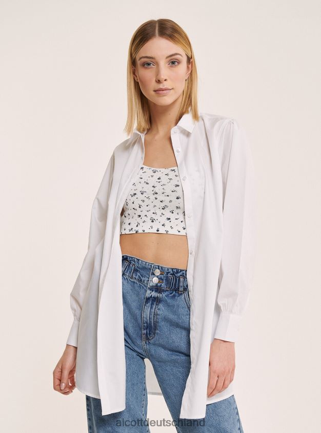 Kleidung de Alcott Frauen Langes Hemd aus Popeline-Stoff Weiß 88J68R178