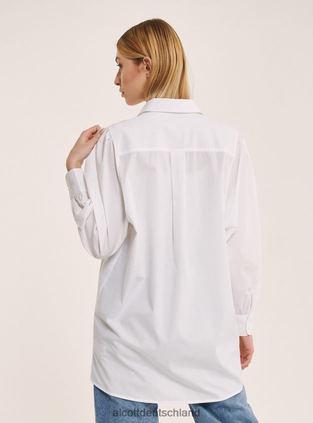 Kleidung de Alcott Frauen Langes Hemd aus Popeline-Stoff Weiß 88J68R178