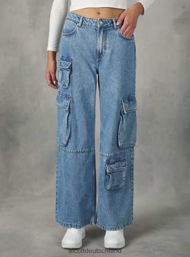 Kleidung de Alcott Frauen Multi-Cargo-Jeans mit bequemer Passform d006 azurblau 88J68R115