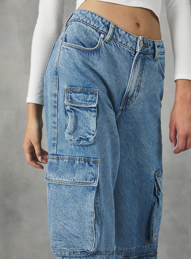 Kleidung de Alcott Frauen Multi-Cargo-Jeans mit bequemer Passform d006 azurblau 88J68R115