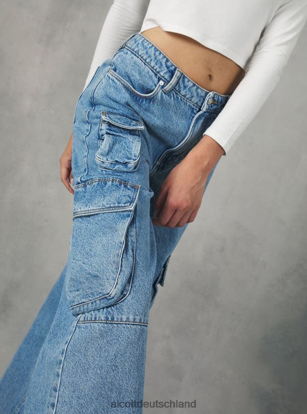 Kleidung de Alcott Frauen Multi-Cargo-Jeans mit bequemer Passform d006 azurblau 88J68R115