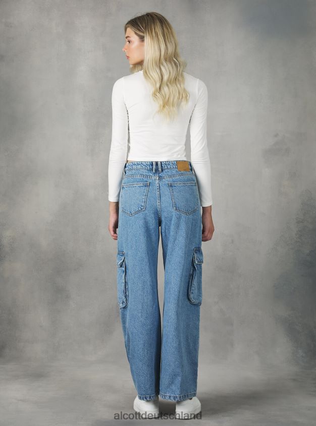 Kleidung de Alcott Frauen Multi-Cargo-Jeans mit bequemer Passform d006 azurblau 88J68R115