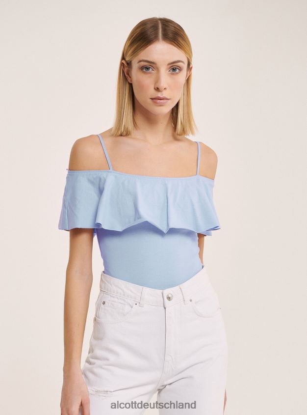 Kleidung de Alcott Frauen Body aus Baumwolle mit Rüschen c2274 azzurre 88J68R244