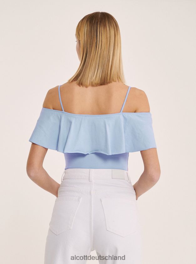 Kleidung de Alcott Frauen Body aus Baumwolle mit Rüschen c2274 azzurre 88J68R244