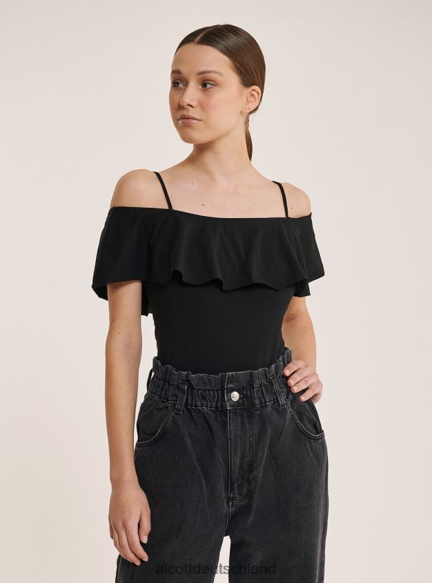 Kleidung de Alcott Frauen Body aus Baumwolle mit Rüschen c2274 azzurre 88J68R318