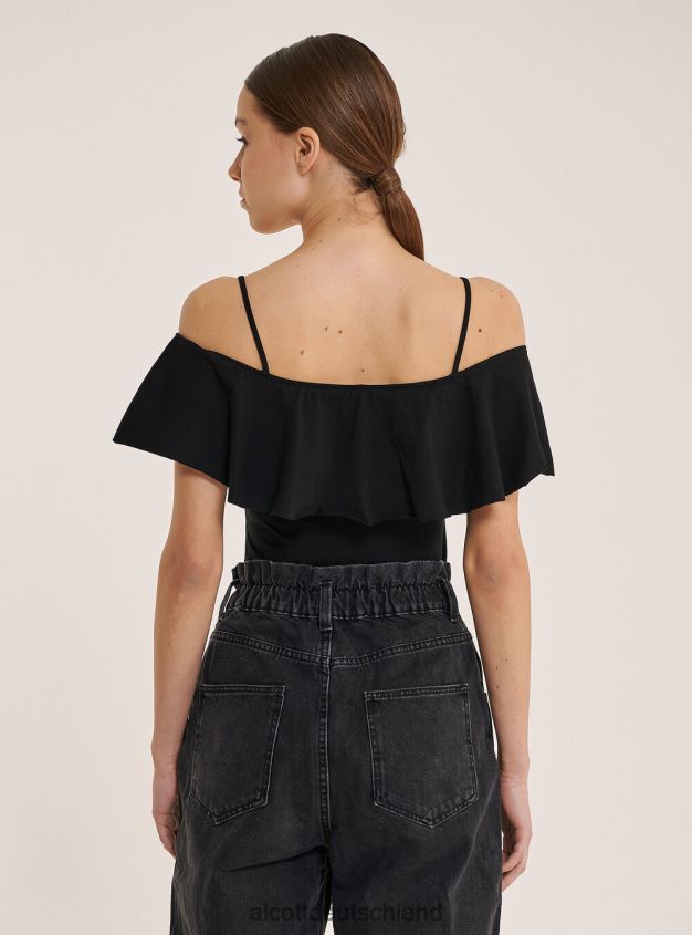 Kleidung de Alcott Frauen Body aus Baumwolle mit Rüschen c2274 azzurre 88J68R318