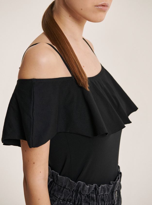 Kleidung de Alcott Frauen Body aus Baumwolle mit Rüschen c2274 azzurre 88J68R318