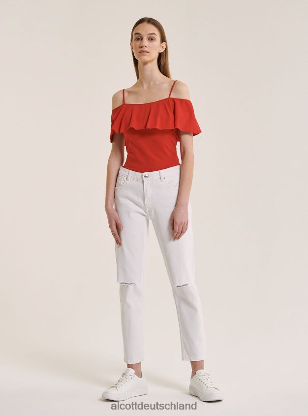 Kleidung de Alcott Frauen Body aus Baumwolle mit Rüschen c2274 azzurre 88J68R395