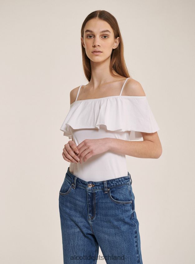 Kleidung de Alcott Frauen Body aus Baumwolle mit Rüschen c2274 azzurre 88J68R425