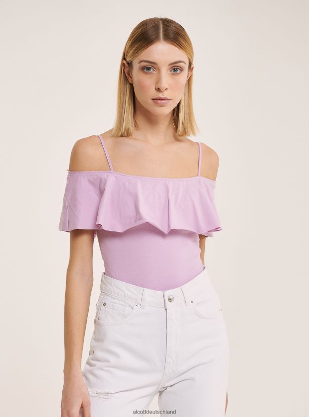 Kleidung de Alcott Frauen Body aus Baumwolle mit Rüschen c2274 azzurre 88J68R71