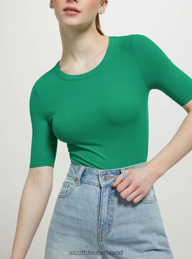 Kleidung de Alcott Frauen Gerippter Kurzarm-Body bk1 schwarz 88J68R74