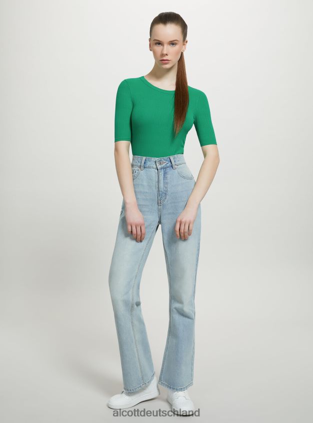 Kleidung de Alcott Frauen Gerippter Kurzarm-Body bk1 schwarz 88J68R74