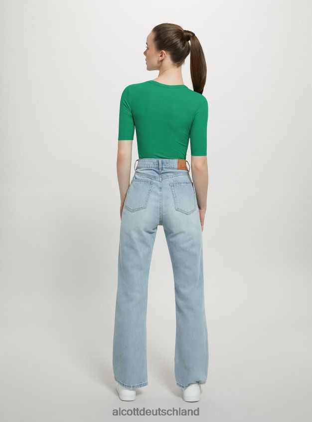 Kleidung de Alcott Frauen Gerippter Kurzarm-Body bk1 schwarz 88J68R74