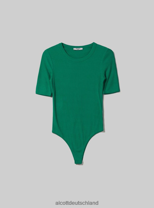 Kleidung de Alcott Frauen Gerippter Kurzarm-Body bk1 schwarz 88J68R74