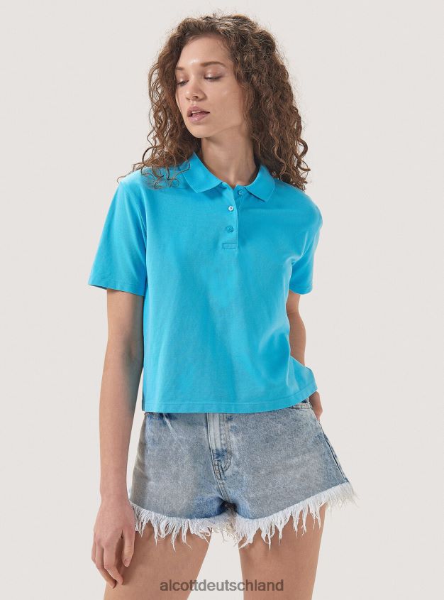 Kleidung de Alcott Frauen Crop-Fit-Poloshirt Weiß 88J68R320