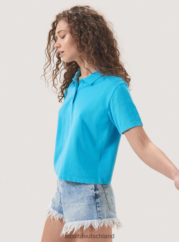 Kleidung de Alcott Frauen Crop-Fit-Poloshirt Weiß 88J68R320