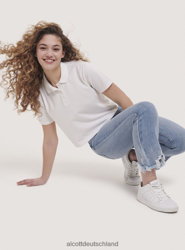 Kleidung de Alcott Frauen Crop-Fit-Poloshirt Weiß 88J68R96