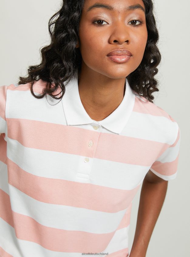 Kleidung de Alcott Frauen Crop-Fit-Poloshirt mit Streifen c4400 rosa 88J68R7