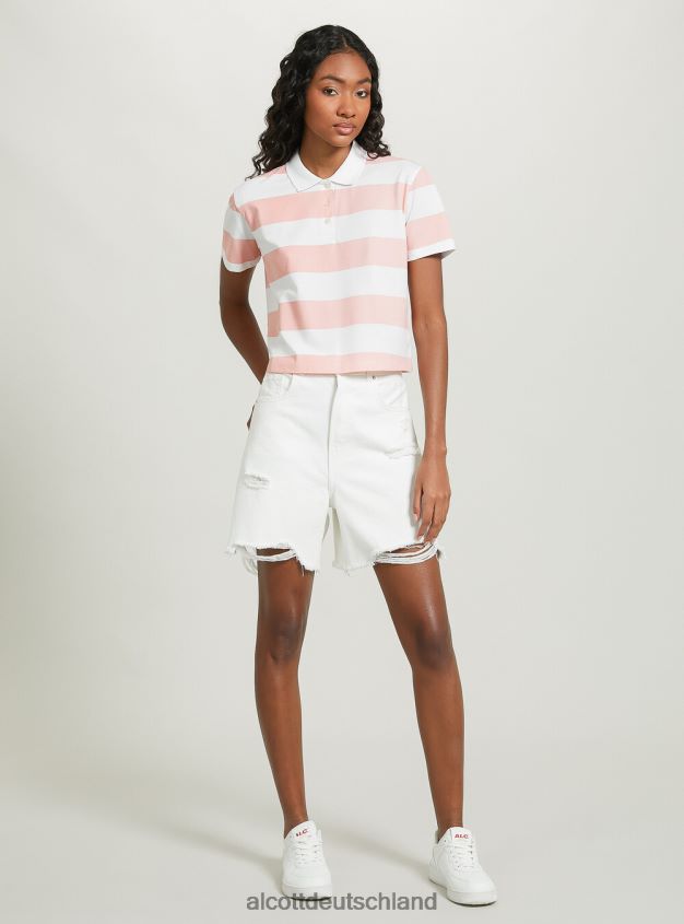 Kleidung de Alcott Frauen Crop-Fit-Poloshirt mit Streifen c4400 rosa 88J68R7