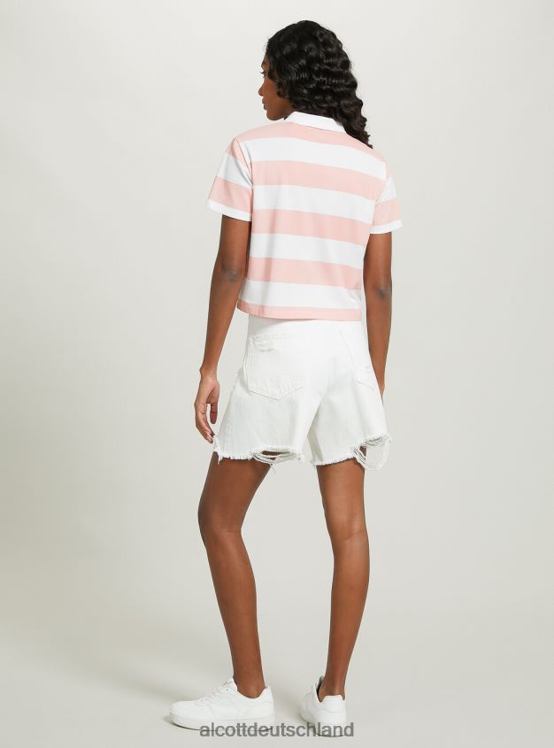 Kleidung de Alcott Frauen Crop-Fit-Poloshirt mit Streifen c4400 rosa 88J68R7