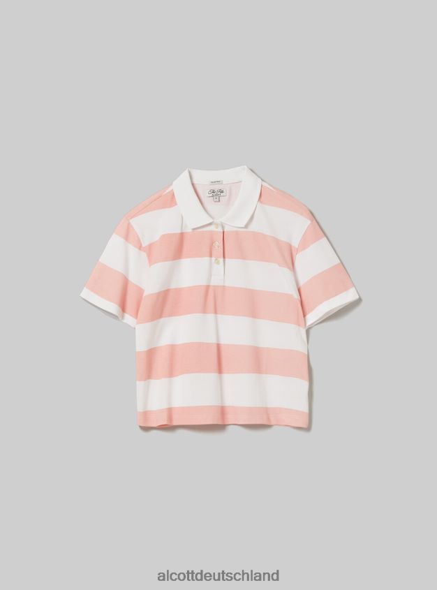 Kleidung de Alcott Frauen Crop-Fit-Poloshirt mit Streifen c4400 rosa 88J68R7