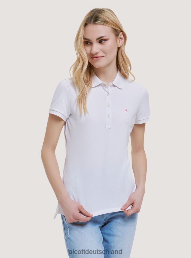 Kleidung de Alcott Frauen Poloshirt aus Baumwollpiqué mit Stickerei Weiß 88J68R214