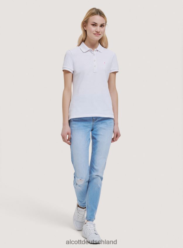 Kleidung de Alcott Frauen Poloshirt aus Baumwollpiqué mit Stickerei Weiß 88J68R214