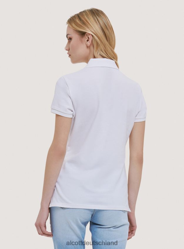 Kleidung de Alcott Frauen Poloshirt aus Baumwollpiqué mit Stickerei Weiß 88J68R214