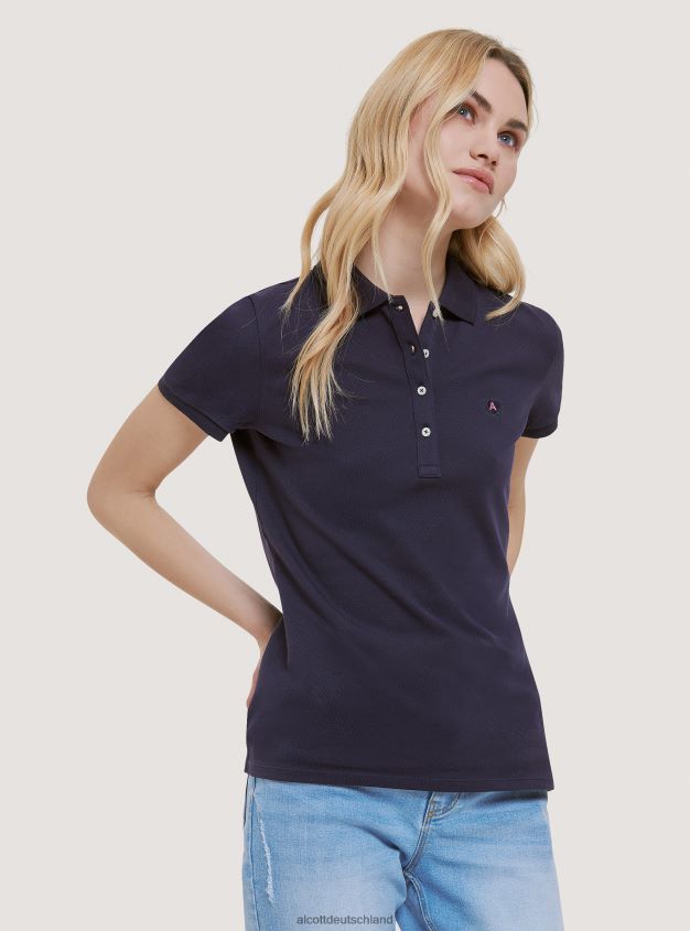 Kleidung de Alcott Frauen Poloshirt aus Baumwollpiqué mit Stickerei Weiß 88J68R344