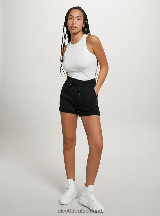 Kleidung de Alcott Frauen Baumwollshorts mit Rollverschluss und Kordelzug bk1 schwarz 88J68R300