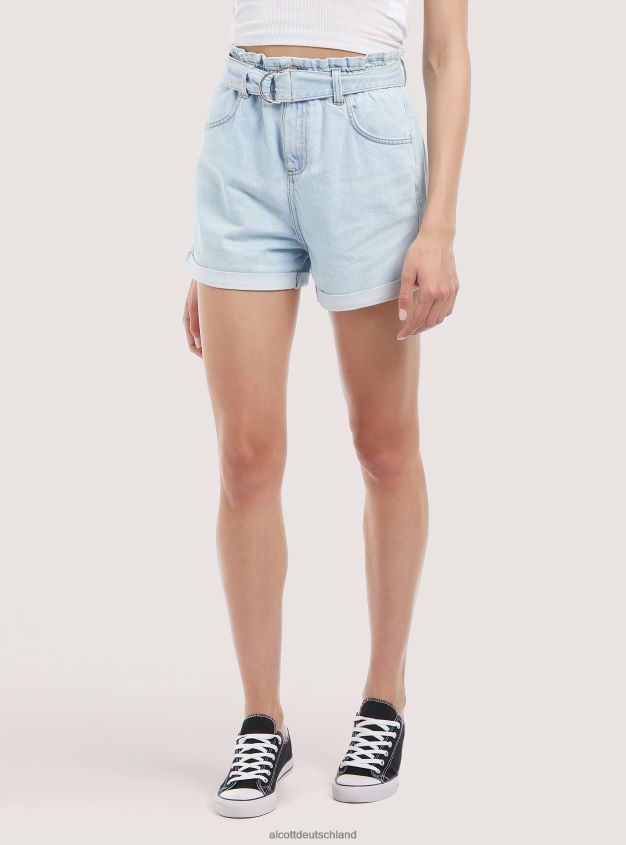 Kleidung de Alcott Frauen Jeansshorts mit Riemen d007 helles Azurblau 88J68R220