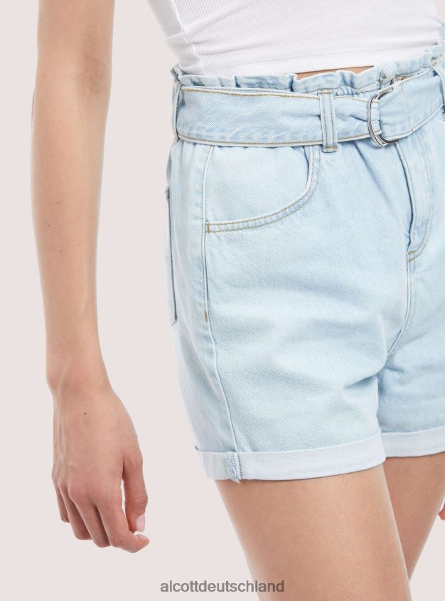 Kleidung de Alcott Frauen Jeansshorts mit Riemen d007 helles Azurblau 88J68R220