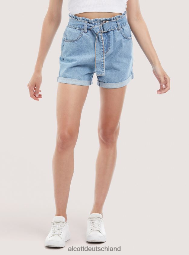 Kleidung de Alcott Frauen Jeansshorts mit Riemen d007 helles Azurblau 88J68R332
