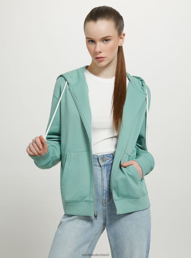 Kleidung de Alcott Frauen Basic-Sweatshirt aus Baumwolle mit Reißverschluss und Kapuze azurblau 88J68R100