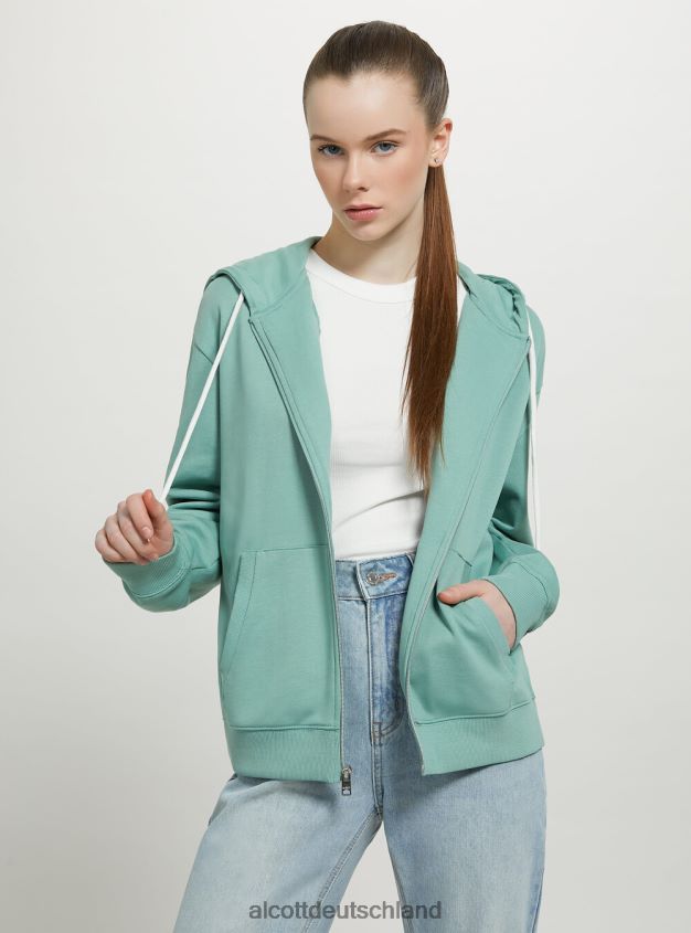 Kleidung de Alcott Frauen Basic-Sweatshirt aus Baumwolle mit Reißverschluss und Kapuze azurblau 88J68R100