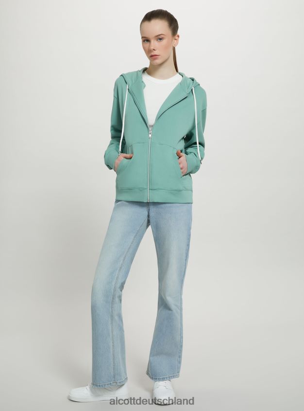 Kleidung de Alcott Frauen Basic-Sweatshirt aus Baumwolle mit Reißverschluss und Kapuze azurblau 88J68R100