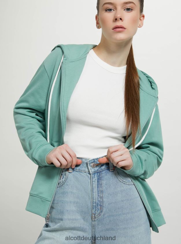 Kleidung de Alcott Frauen Basic-Sweatshirt aus Baumwolle mit Reißverschluss und Kapuze azurblau 88J68R100