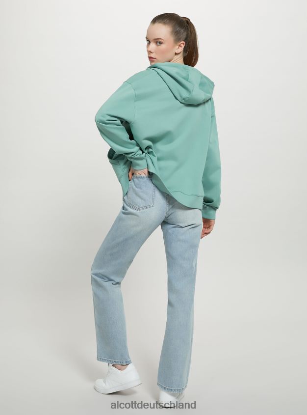 Kleidung de Alcott Frauen Basic-Sweatshirt aus Baumwolle mit Reißverschluss und Kapuze azurblau 88J68R100