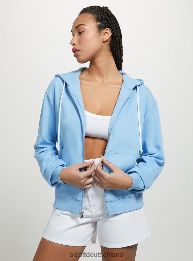Kleidung de Alcott Frauen Basic-Sweatshirt aus Baumwolle mit Reißverschluss und Kapuze azurblau 88J68R67
