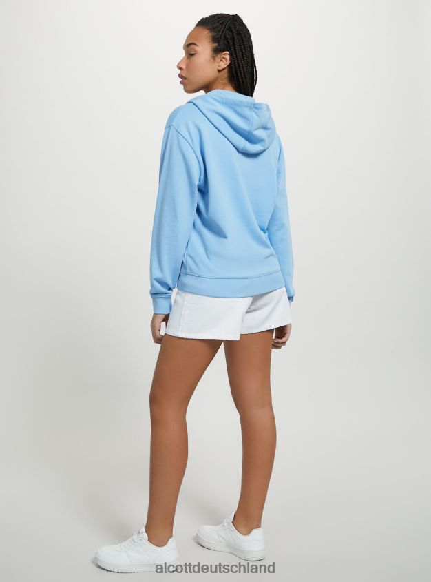 Kleidung de Alcott Frauen Basic-Sweatshirt aus Baumwolle mit Reißverschluss und Kapuze azurblau 88J68R67
