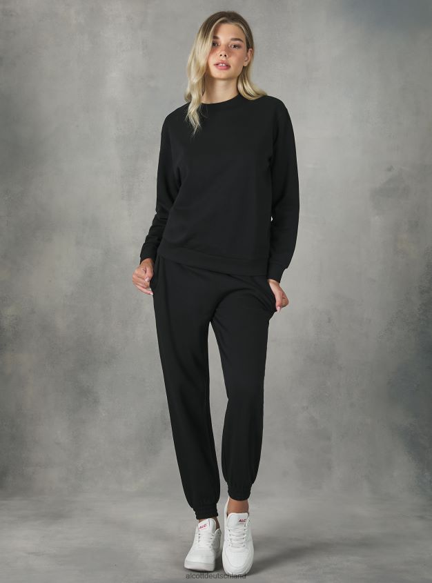 Kleidung de Alcott Frauen Baumwoll-Sweatshirt mit Rundhalsausschnitt bk1 schwarz 88J68R159