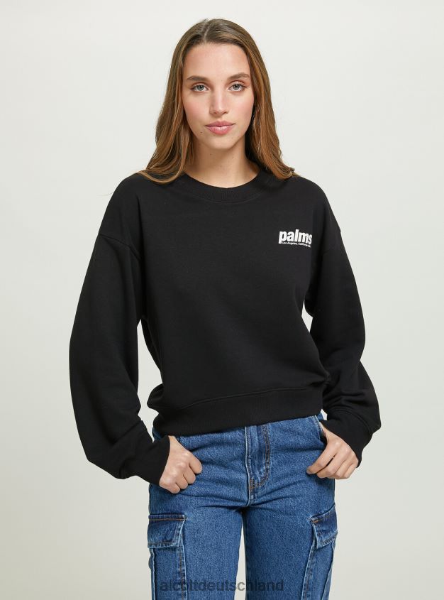 Kleidung de Alcott Frauen Kurzes Sweatshirt mit Schriftzug-Print bk1 schwarz 88J68R357